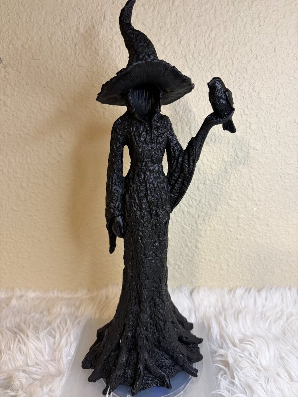 Viral Faceless Witch Crow Figurine Black Textured Gothic Halloween Decor 16" NWT